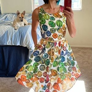 Watercolour seasonal gourd dress with POCKETS